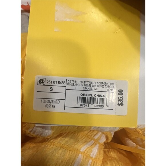 DVF Diane Von Furstenberg Target Smocked Tie Strap Yellow Ginkgo Midi Sz Small - Picture 8 of 9